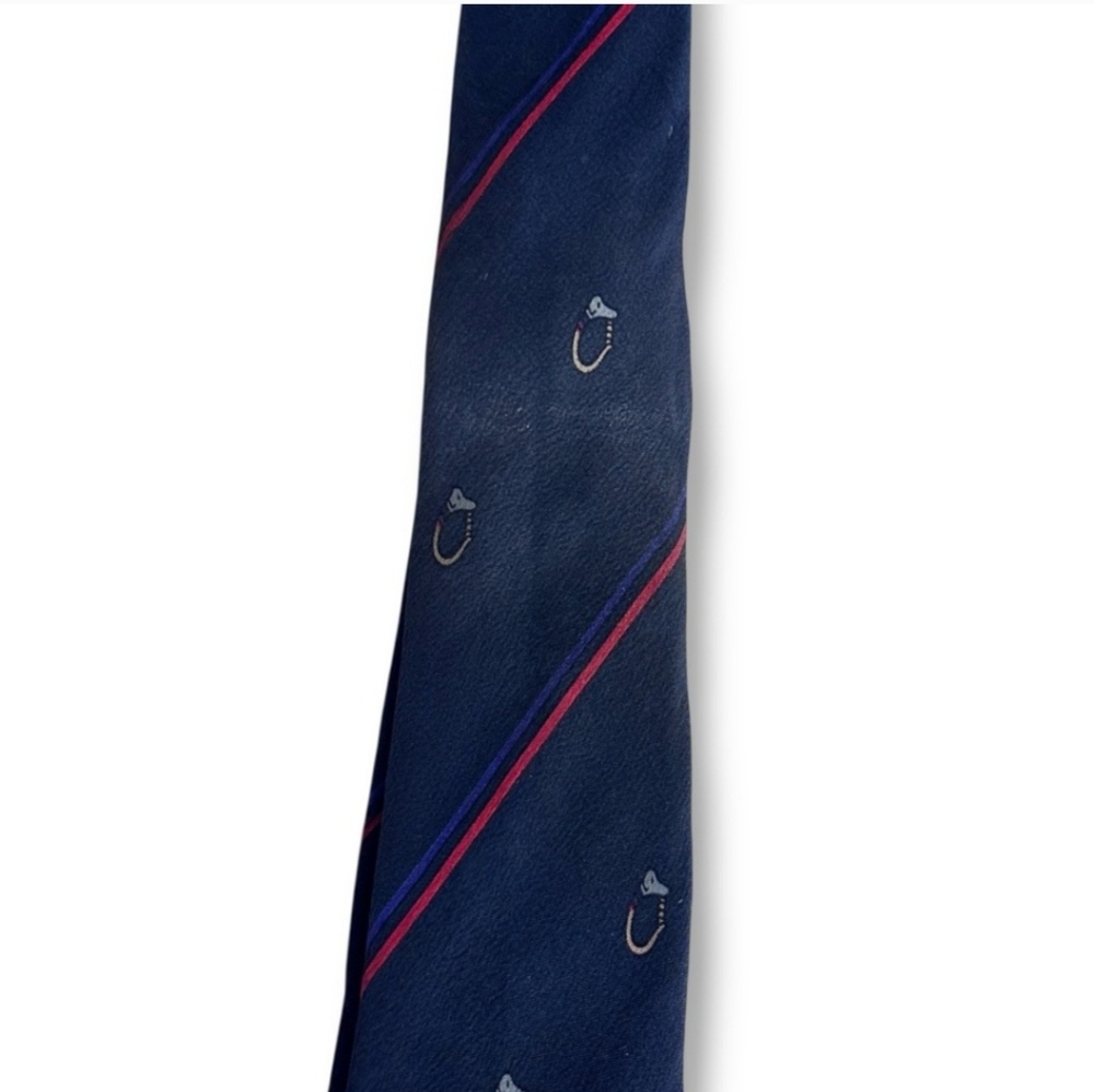 GUCCI Navy Silk Tie with Stripes & Circle Bit Pattern VINTAGE - Picture 6 of 7